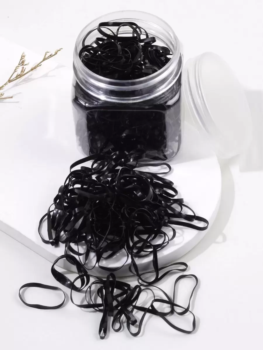 200pcs Teen Fashion Black Elastic Hair Ties, Back To School Season - Black - View 1