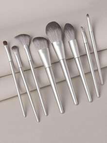 Set de 8 brochas de maquillaje, set de brochas, kit de brochas de maquillaje, set de brochas de maquillaje, set de maquillaje completo, set de brochas de maquillaje, kit de maquillaje completo, set de brochas, set de brochas de maquillaje, set de regalo de maquillaje, set - Plateado - Ver 2