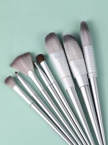 Set de 8 brochas de maquillaje, set de brochas, kit de brochas de maquillaje, set de brochas de maquillaje, set de maquillaje completo, set de brochas de maquillaje, kit de maquillaje completo, set de brochas, set de brochas de maquillaje, set de regalo de maquillaje, set - Plateado - Ver 3