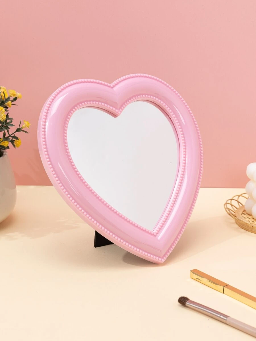創意設計桌面鏡子，1 件心形設計化妝鏡，浴室鏡子，送給女性媽媽妻子妹妹青少年女朋友 2000 歲風格化妝鏡 - 粉色 - 查看 1