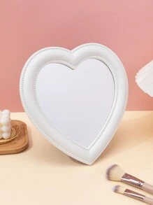 Espejo de escritorio de diseño creativo, espejo de maquillaje con diseño de corazón de 1 pieza, espejo de baño, regalo para mujeres, mamá, esposa, hermana, adolescente, amiga - Blanco - Ver 1