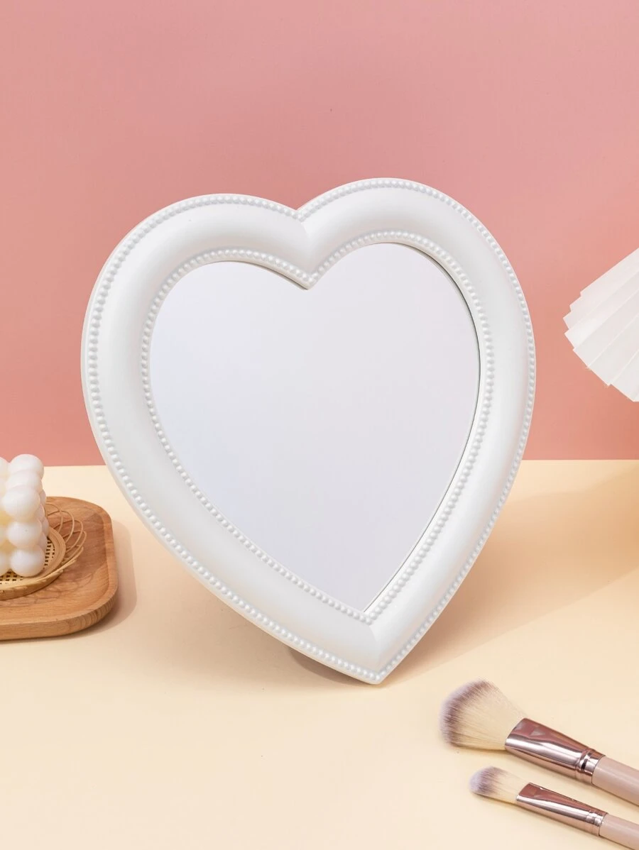 Espejo de escritorio de diseño creativo, espejo de maquillaje con diseño de corazón de 1 pieza, espejo de baño, regalo para mujeres, mamá, esposa, hermana, adolescente, amiga - Blanco - Ver 1