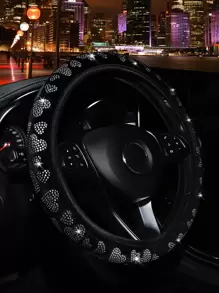 冬季闪亮心形水钻闪亮毛绒方向盘套 适用于汽车内饰配件 - 彩色 - 查看 2