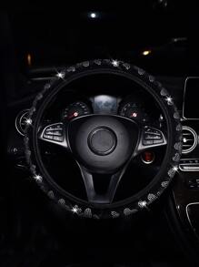 冬季闪亮心形水钻闪亮毛绒方向盘套 适用于汽车内饰配件 - 彩色 - 查看 5