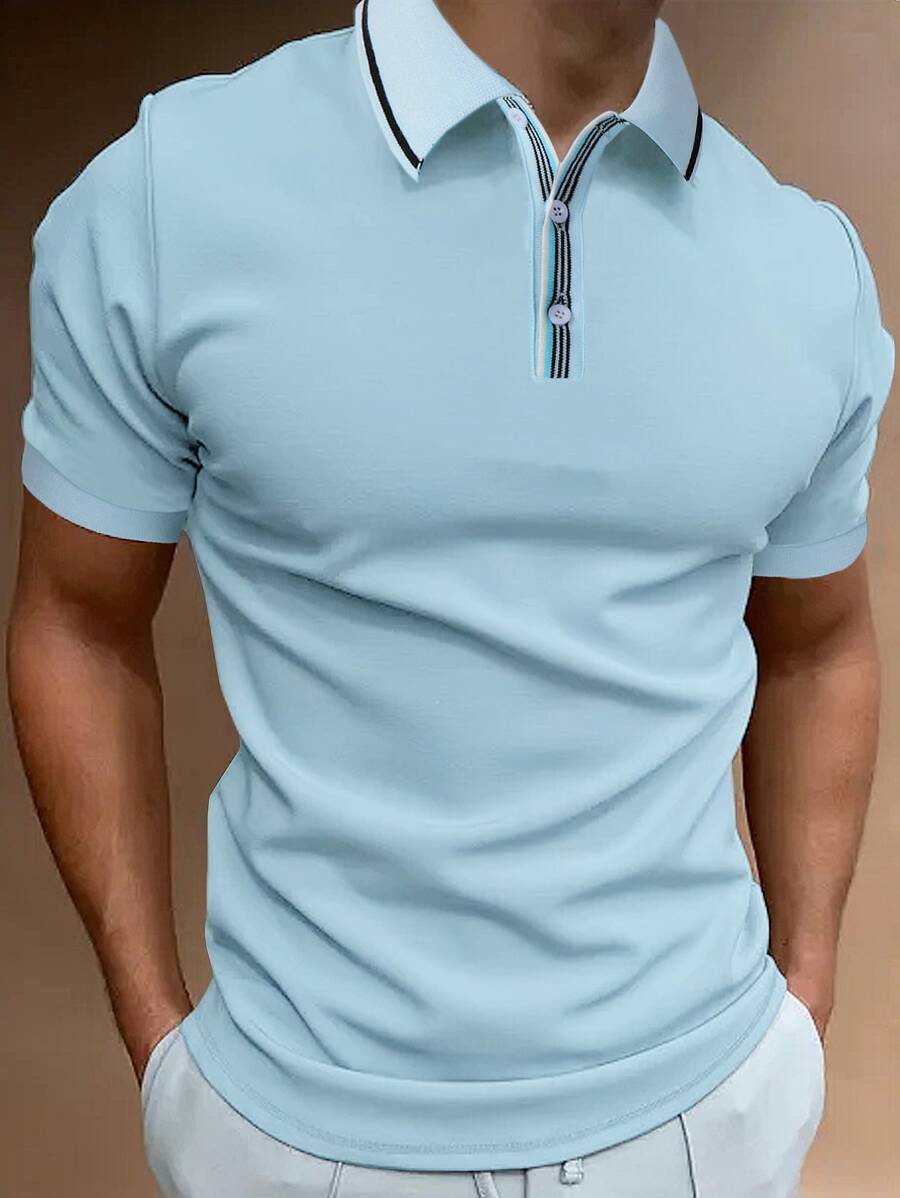Manfinity Homme Men Contrast Trim Polo Shirt - Baby Blue - View 1