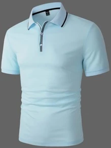 Manfinity Homme Men Contrast Trim Polo Shirt - Baby Blue - View 6