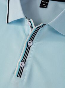 Manfinity Homme Men Contrast Trim Polo Shirt - Baby Blue - View 7