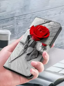 GLANDOTU 花卉玫瑰印花图案钱包式真皮手机壳，磁扣开合，卡槽翻盖设计，兼容三星Galaxy、、小米等手机，红色玫瑰款，兼容 15/15 Plus/15 Pro/15 Pro Max，防水防震防摔防刮，国际版，非国内版。 - 彩色 - 查看 3