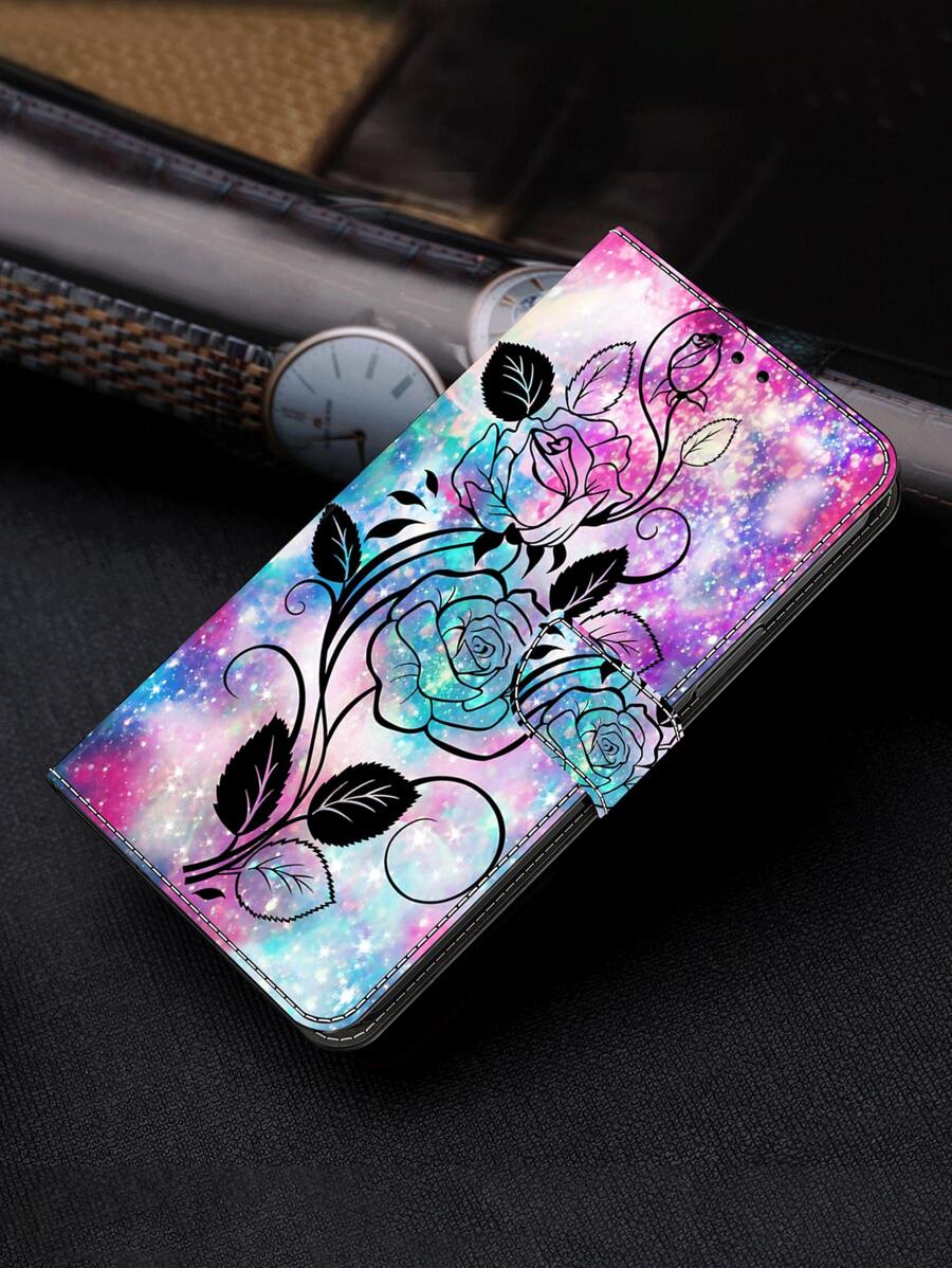 GLANDOTU Magnetic PU Leather Stand Foldable Wallet Case + TPU Anti-Shock Inner Shell Compatible With Samsung Galaxy Moto And Other Phones, Multi-Colour Rose Painting Compatible With IPhone15/15Plus/15Pro/15Promax - Multicolor - View 1