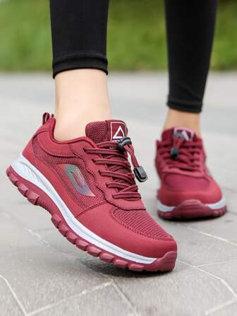 運動登山鞋適用於女士字母貼飾抽繩設計運動鞋