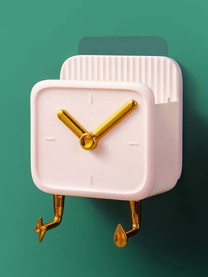 1pc Punch-free Plastic Wall Mounted Remote Control Holder, Creative Clock Design Wall Mounted Remote Control Storage Box For Home