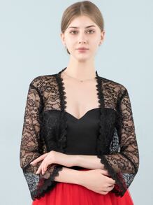 1 件复古优雅黑色、香槟色、白色蕾丝长袖镂空性感吊带背心，适合日常穿着、婚礼、派对 - 黑色 - 查看 1