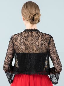 1 件复古优雅黑色、香槟色、白色蕾丝长袖镂空性感吊带背心，适合日常穿着、婚礼、派对 - 黑色 - 查看 2