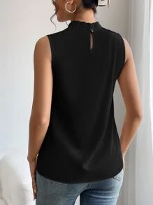SHEIN PETITE Solid Keyhole Back Sleeveless Blouse - Black - View 2