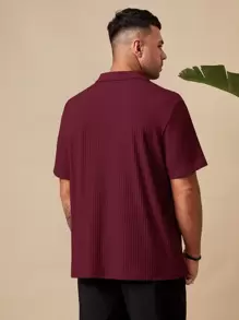 EASEVO Men Plus Solid Ribbed Knit Polo Shirt - Burgundy - View 2