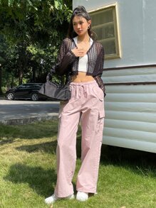 DAZY Hollow Out Crop Jacket Without Tank Top - Black - View 8