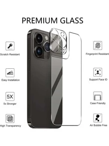 2張鋼化手機膜和2入組鏡頭保護膜套裝適用於iphone - 無色 - 查看 4