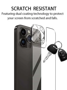 2張鋼化手機膜和2入組鏡頭保護膜套裝適用於iphone - 無色 - 查看 5