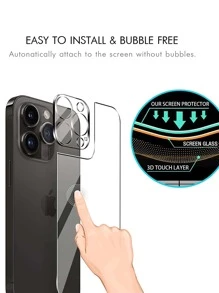 2張鋼化手機膜和2入組鏡頭保護膜套裝適用於iphone - 無色 - 查看 6