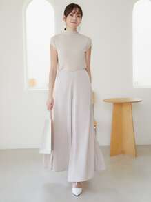 DAZY Solid Wide Leg Pants - Apricot - View 12