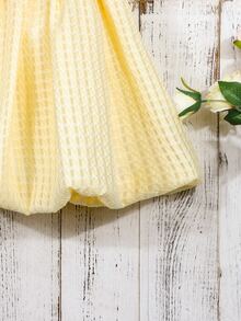 小女童泡泡袖前蝴蝶結洋裝附帽子