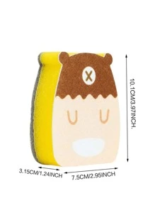 1pc Plastic Cleaning Sponge, Cartoon Duck Design Scouring Pad For Household - Green - View 2