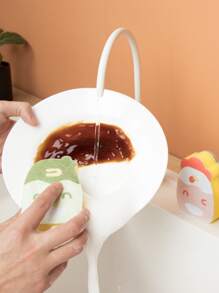 1pc Plastic Cleaning Sponge, Cartoon Duck Design Scouring Pad For Household - Green - View 3