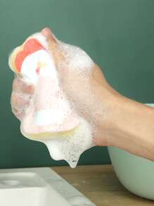 1pc Plastic Cleaning Sponge, Cartoon Duck Design Scouring Pad For Household - Green - View 6