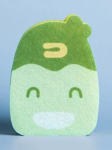 1pc Plastic Cleaning Sponge, Cartoon Duck Design Scouring Pad For Household - Green - View 1