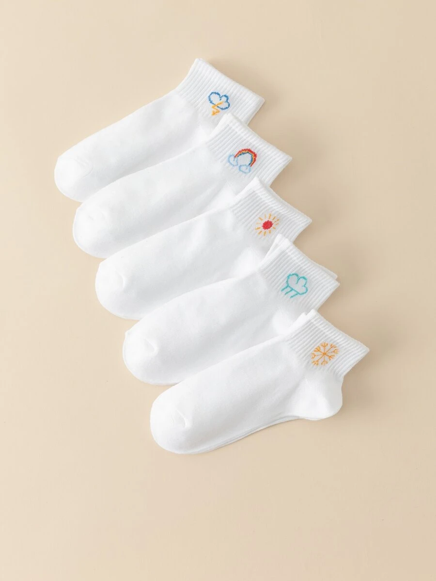 5pairs Cartoon Graphic Ankle Socks - White - View 1