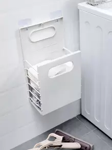 1pc PP Laundry Basket, Minimalist Foldable Wall Mounted Laundry Hamper For Home - White - View 1