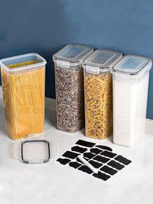 1 件 1800 毫升方形透明密封罐食品储存容器带贴纸，厨房谷物干果零食意大利面罐 - 彩色 - 查看 6
