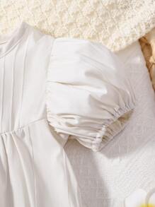 SHEIN 嬰兒泡泡袖荷葉邊連身短褲 - 杏色 - 查看 4