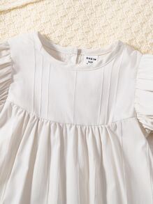 SHEIN 嬰兒泡泡袖荷葉邊連身短褲 - 杏色 - 查看 5