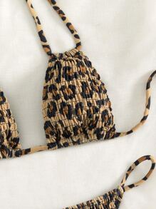 Swim SXY Summer Beach Leopard Halter Triangle Bikini Set - Multicolor - View 6