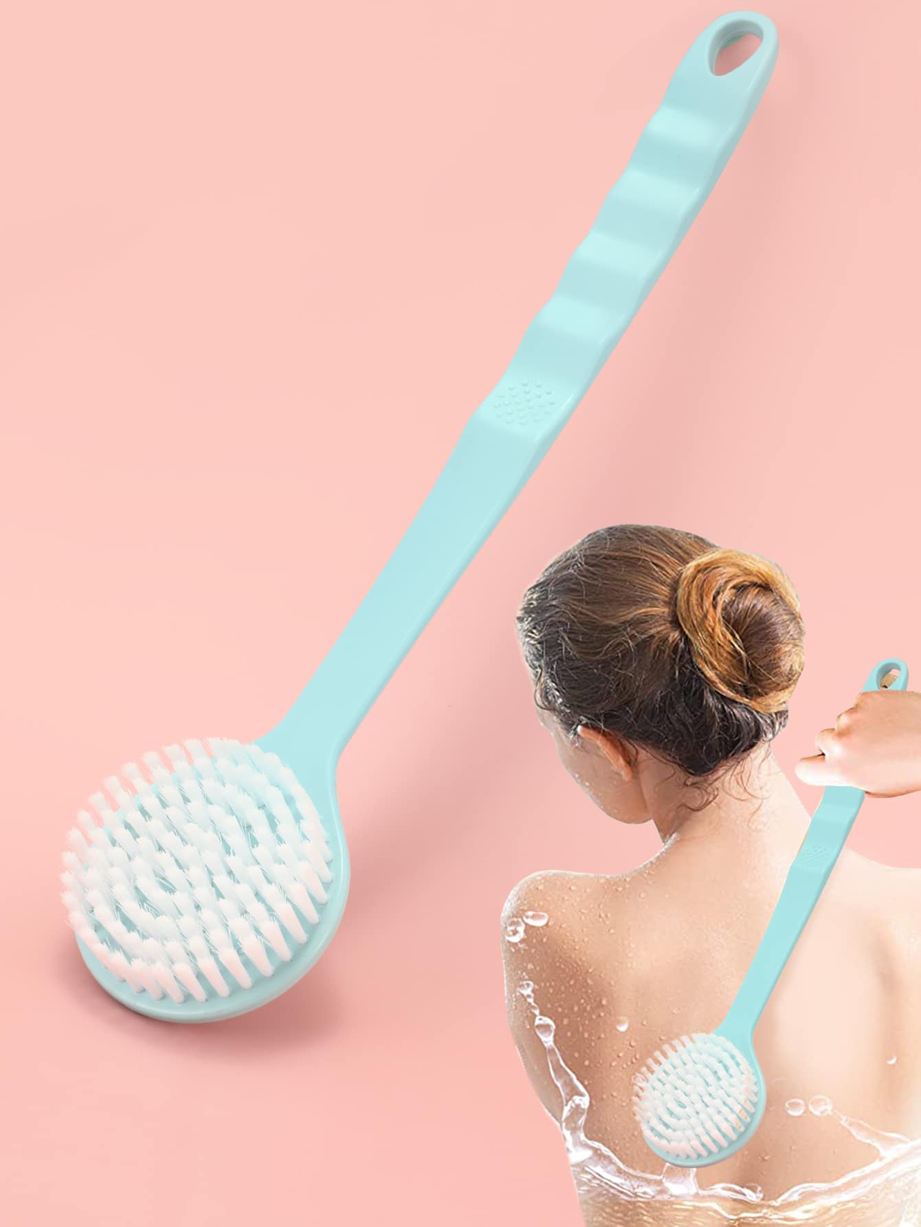 1pc Long Handle Exfoliating Double-Sided Bath Brush Bath Brush, White Pp Bath Scrubber For Bathroom, Use In The Shower, Clean Your Back, With Holes For Easy Storage, Cleaning Exfoliating Skin And Well Lather For Sensitive And All Kinds Of Skin - Blue - View 1