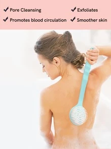 1pc Long Handle Exfoliating Double-Sided Bath Brush Bath Brush, White Pp Bath Scrubber For Bathroom, Use In The Shower, Clean Your Back, With Holes For Easy Storage, Cleaning Exfoliating Skin And Well Lather For Sensitive And All Kinds Of Skin - Blue - View 6