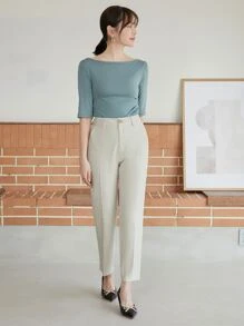 DAZY Solid Slant Pocket Suit Trousers - White - View 13