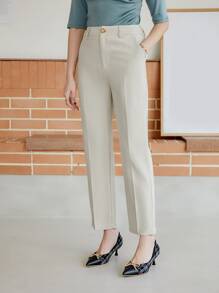 DAZY Solid Slant Pocket Suit Trousers - White - View 6