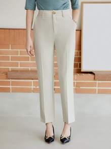 DAZY Solid Slant Pocket Suit Trousers - White - View 17