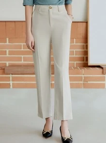 DAZY Solid Slant Pocket Suit Trousers - White - View 19