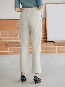 DAZY Solid Slant Pocket Suit Trousers - White - View 20