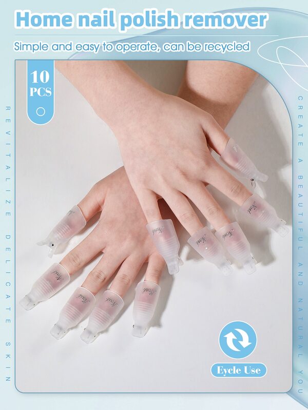 10Pcs Transparent Nail Polish Remover Clips Plastic Reusable Finger