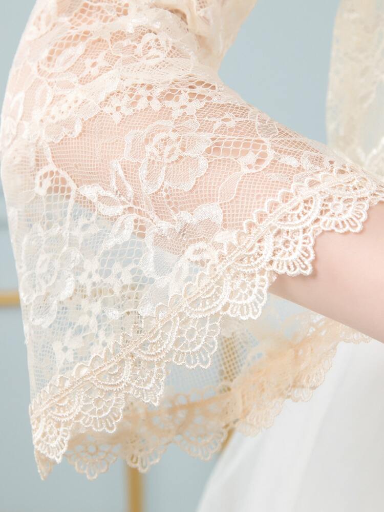 1pc Vintage Elegant Lace Long Sleeve Hollow Halter Top, Sexy For Daily, Wedding, Party, Available In Black, Champagne And White Fall Clothes For Women