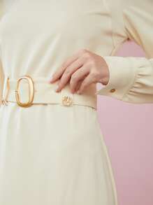 MOTF PREMIUM BELTED SQUARE NECK DRESS - Beige - View 3