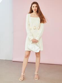 MOTF PREMIUM BELTED SQUARE NECK DRESS - Beige - View 6