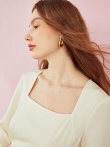 MOTF PREMIUM BELTED SQUARE NECK DRESS - Beige - View 8