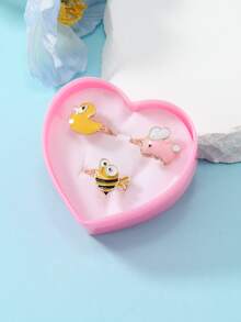 3pcs/set Girls Bee & Duck Decor Ring - Multicolor - View 1