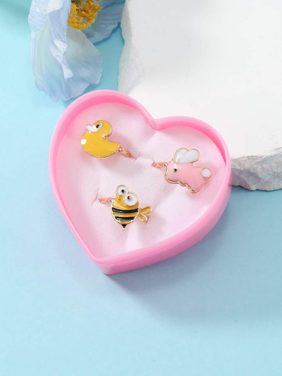 3pcs/set Girls Bee & Duck Decor Ring - Multicolor - View 1