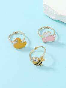 3pcs/set Girls Bee & Duck Decor Ring - Multicolor - View 2